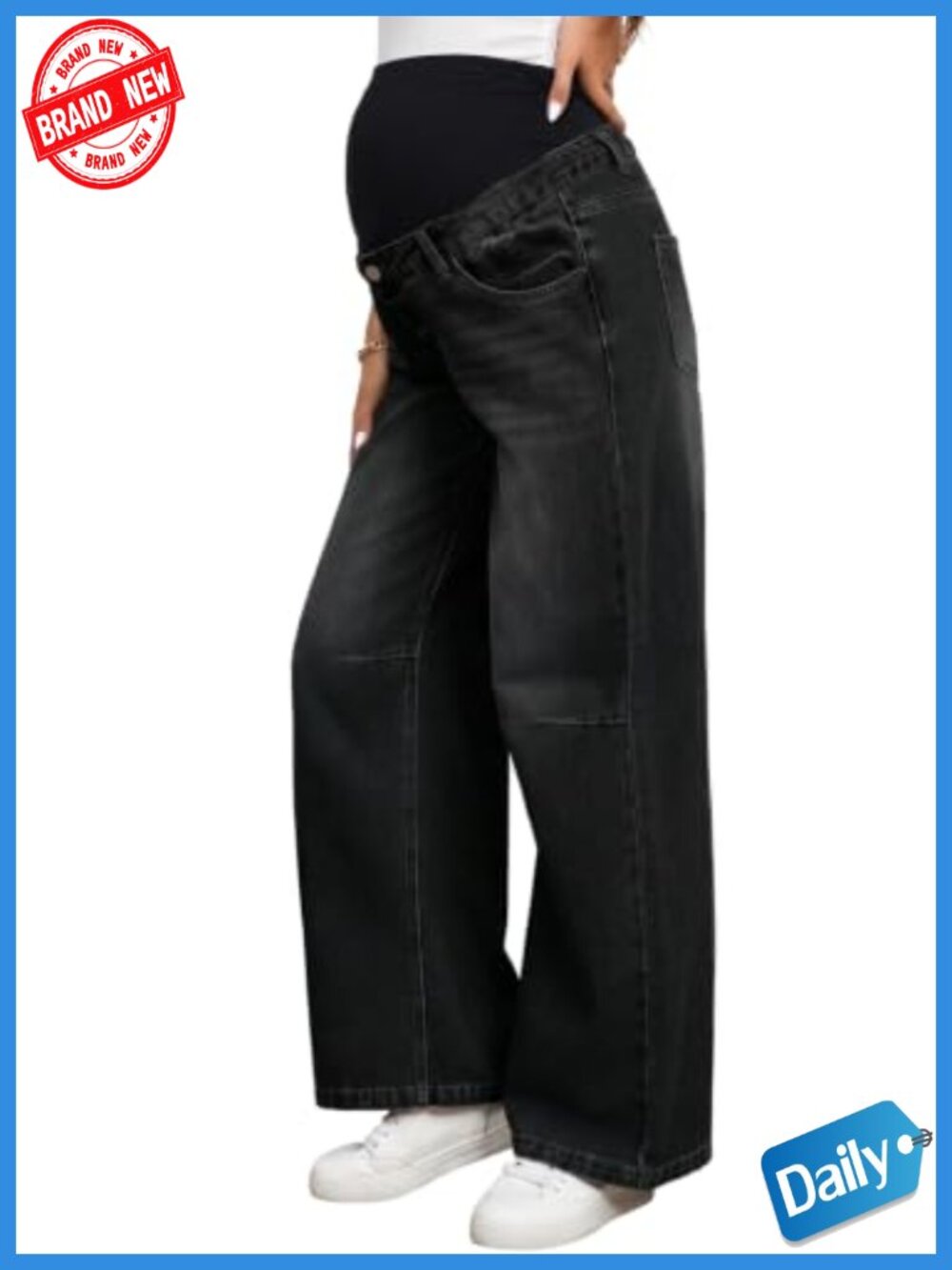 Maternity Jeans Over The Belly High Waist Stretchy Wide Leg Denim Pants